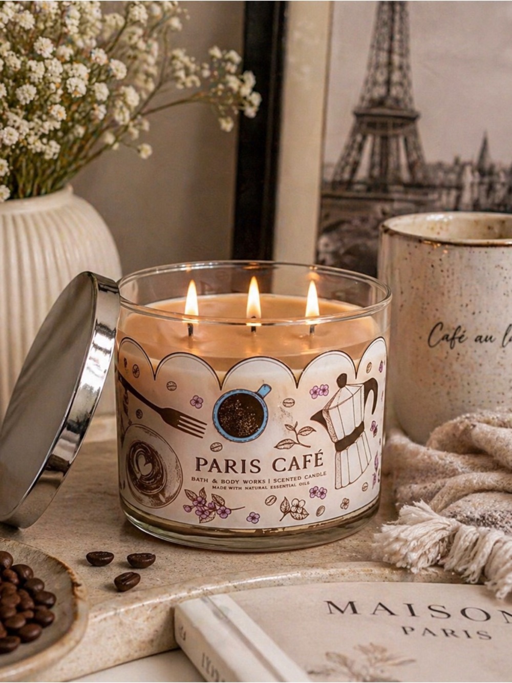 Bath & Body Works Paris Café 3-Wick Candle | 14.5 oz Coffee Scent | New